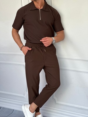 Modefendicom Fermuar Detaylı Fitilli Oversize Alt Üst Takım