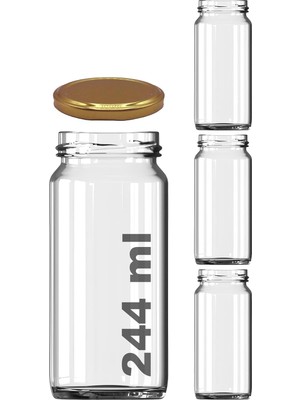 Esmo Home 3 Adet 224 ml Cam Kavanoz, Gold Metal Kapaklı, Şeffaf Konserve Kavanozu (224 Mililitre)