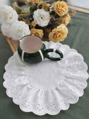 Esmo Home Nurgita Home Fisto Fırfırlı Ham Keten Sonum Peçetesı & Kokteyl Peçete Beyaz 20 cm (2 Adet)