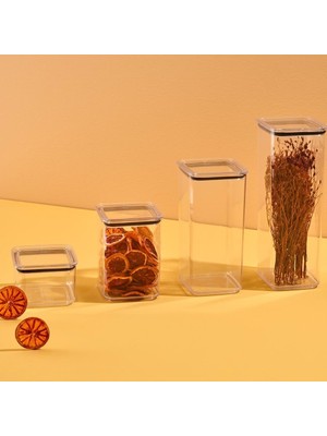 Esmo Home Orret Home Kare Şeffaf Mika Sızdırmaz Vakumlu Erzak Kabı, Bakliyat ve Kuruyemiş Saklama Kabı, Gıda Tazeliğini Koruyan Dayanıklı Mutfak Aksesuarı (1100 Ml)