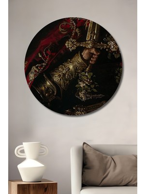 Özgürce Altın Detaylı Kraliyet Savaşçısı Ahşap Dekoratif Yuvarlak Tablo