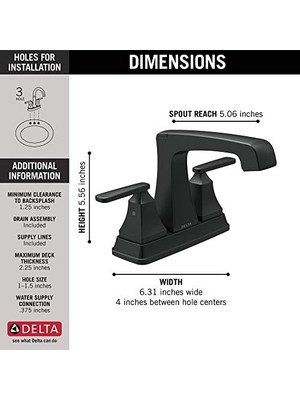 Esmo Home 2564-BLMPU-DST Iki Saplı Lavabo Bataryası-Metal Açılır Orta Set, Mat Siyah