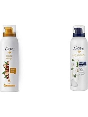 Esmo Home Dove Köpük Duş Jeli Argan Yağı 10 Kat Daha Yoğun Köpüğe Sahip Kremsi Formül, 200 ml ve Dove Duş Köpüğü Depply Nourishing 10 Kat Daha Yoğun Köpüğe Sahip Formül 200 ml