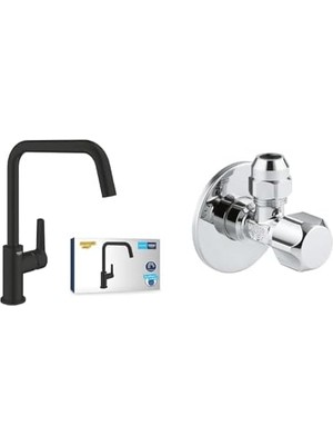 Esmo Home Start Eviye Bataryası Mat Siyah + 2 Adet 55MM Ara Musluk Seti