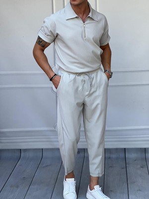 Modefendicom Fermuar Detaylı Fitilli Oversize Alt Üst Takım