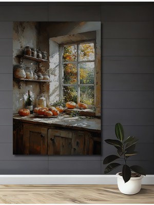 Özgürce Balkabağı Terası Ahşap Dekoratif Tablo, Ev ve Ofis Şık Dekorasyon Parçası