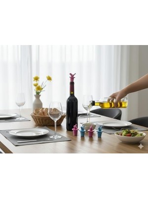 Esmo Home 8'li Kuş Figürlü Silikon Şişe Tapası Seti - 4 Mavi 4 Pembe - Şarap, Yağdanlık, Sos ve Baharat Şişesi Için Sızdırmaz Tıpa