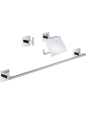 Esmo Home Start Cube Üçlü Banyo Aksesuar Seti | Uzun Havluluk (558MM), Tuvalet Kağıtlığı(Kapaklı), Bornoz Askısı | Duş/banyo Aksesuarları | Krom | 41124000