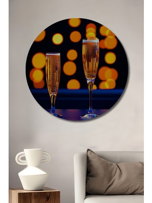 Özgürce Işıltılı Kadehleri Modern Sanat Ahşap Dekoratif Yuvarlak Tablo