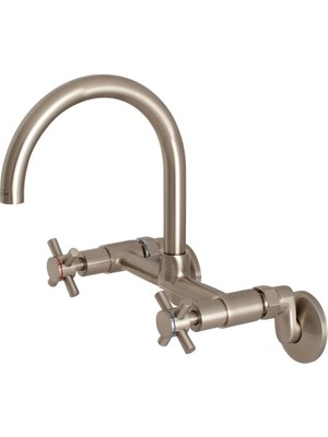 Esmo Home KS414SN Duvara Monte Mutfak Musluğu, 17,72 cm Ağız Erişiminde, Fırçalanmış Nikel