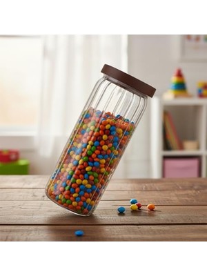 Esmo Home Deconox Akasya Kapaklı Uzun Çizgili Cam Kavanoz (1250 Ml) | Hava Geçirmez, Modern Fitilli Tasarım Gıda Saklama Kabı | Makarna, Bakliyat, Kahve ve Çay Kavanozu (9X25 Cm)