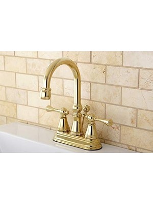 Esmo Home KS2612BL Pirinç Pop-Up, Parlak Pirinç ile 4 Inç Lavabo Bataryası