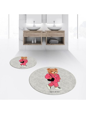 PremiumPort Yıkanabilir ve Kaymaz Yuvarlak Ikili Banyo Paspası, Şık ve Kullanışlı