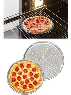 Esmo Home Pizza Pişirme Tepsisi Çok Amaçlı Büyük Boy Çelik Delikli Tepsi Dayanıklı Metal Fırın Tepsisi 36 cm