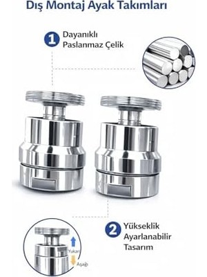Esmo Home Paslanmaz Çelik Ayarlanabilir Musluk Ucu 2’li Set – Iç Montaj/dış Montaj (Dış Girişi)
