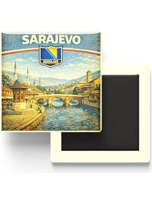Esmo Home Retro Bosna-Hersek Saraybosna Şehri Temalı Vintage Buzdolap Magneti – 9x9 cm