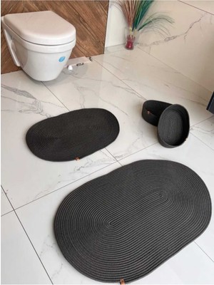 PremiumPort 40X60-60X100 Jüt Paspas ve Sepetli Banyo Takımı, Beyaz Kırçıllı, 4'lü