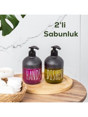 Esmo Home C-527 2'li Sıvı Sabunluk Seti - Mutfak-Banyo Tezgah Üstü Temizlik Seti - Cam 425 ml