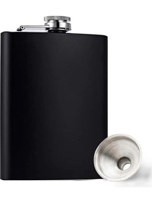 Esmo Home Perlotus 7 Oz- 235 cc Hunili Cep Tipi Mat Siyah Çelik Viski Içki Likör Matarası