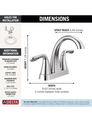 Esmo Home Arvo Banyo Bataryası Krom, Banyo Lavabo Bataryası, Banyo Lavabo Bataryası, Tahliye Montajı Dahil, Krom 25840LF