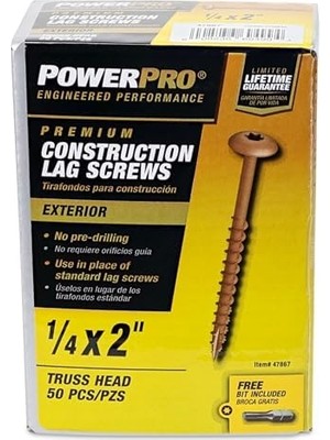 Esmo Home Power Pro 47867 Lag Vidaları, 1/4 "x 2", Star Drive Inşaat Gecikme Vidaları, Paslanmaya Dayanıklı, Seramik Kaplı Bronz, 1 Lb Kutu, 50 Adet