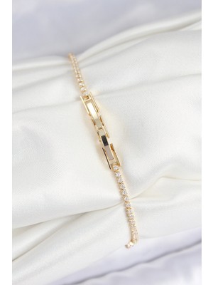 Ronanna Pirinç Zirkon Taşlı Kare Model Gold Renk Kadın Bilekilk - Lisinya