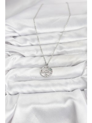 Ronanna 316L Çelik Zincir Gümüş Renk Şans Kolyesi Model Zirkon Taşlı Kadın Kolye - Lisinya