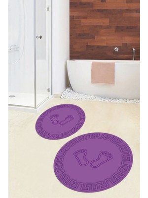 PremiumPort Yıkanabilir, Kaymaz, Çerçeveli, Ayak Izi Desenli, Ikili Yuvarlak Banyo Seti