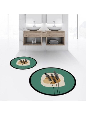 PremiumPort Yıkanabilir, Kaymaz ve Yuvarlak Ikili Banyo Paspası Seti