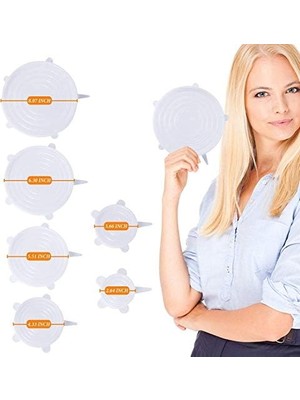 Esmo Home Silikon Streç Kapak, Tekrar Kullanılabilir, Dayanıklı ve Kullanılabilir Conta Kapağı, Çeşitli Boyutlarda (Şeffaf 6 Adet)
