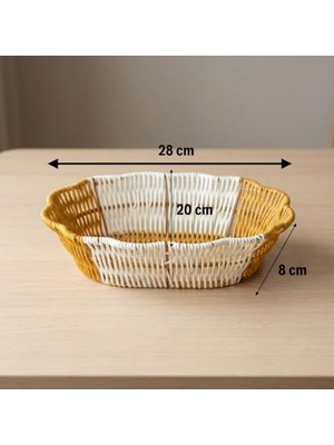 Esmo Home Buffer Oval Çift Renkli Plastik Rattan Sepet, Ekmek ve Meyve Sepeti, Hasır Görünümlü, Yıkanabilir, Mutfak ve Banyo Düzenleyici, 28X20X8 Cm, 3 Parça
