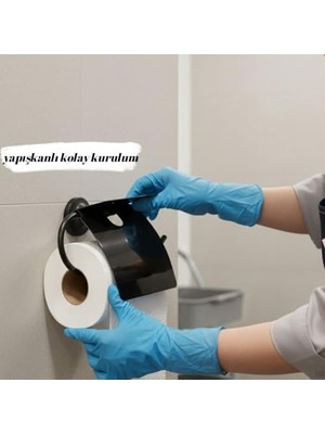Esmo Home Yapışkanlı Tuvalet Kağıdı Askısı | Kapaklı Paslanmaz Metal Wc Kağıtlık | 10 * 10 cm Siyah Renk | Delmesiz Kolay Kurulum