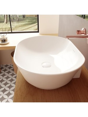 Esmo Home Geo 7427B003-0016 Oval Çanak Lavabo, 55 Cm, Beyaz