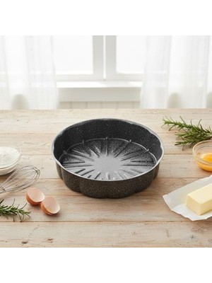 Esmo Home Papilla Nirvana 27 cm Portakal Kek Kalıbı - Siyah Kırçıl Granit Görünümlü Yanmaz Yapışmaz Yuvarlak Fırın ve Tart Kalıbı (6 cm Derinlik)
