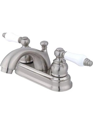 Esmo Home KB2608PL 4 Inç Lavabo Bataryası, Porselen Kol Saplı Fırçalanmış Nikel