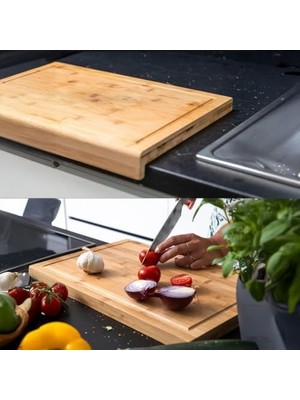 Esmo Home Deconox Tezgah Üstü Bambu Kesme Tahtası, Kaymaz Ekmek Tahtası, Kenarlı Kesme Tepsisi Orta Boy (35CM*25CM) - Tezgah Üstü Bambu Kesim Panosu Antibakteriyel ve Hijyenik, Dayanıklı ve Sağlam.