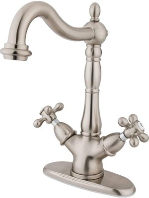 Esmo Home Pirinç KS1498AX 4-Inç Teller Gemi Lavabo Musluk Zugstangen-Çubuk, Saten Nikel