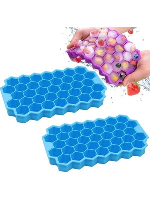 Esmo Home 2 Adet Esnek Yapıya Sahip Kapaklı Petek Buz Kalıbı Pratik Hazneli Buzluk Çikolata Kalıbı Tepsisi, Buz Topu Yapma