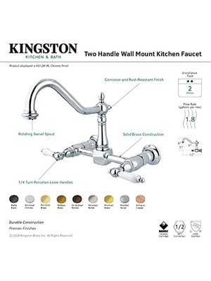 Esmo Home Pirinç KS1245PL Duvar Askısı-Center Mutfak Musluk, Porselen Kol Sap, 8 – 1/2 Inç, Yağla Ovulmuş Bronz