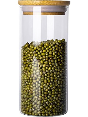 Esmo Home Promosyonca Cam Saklama Kavanoz, Bambu Kapaklı, 20 cm x 8,5 cm