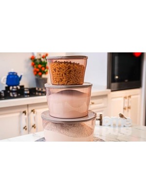 Esmo Home Lüks Bronz Saklama Kabı 3'lü Set Yuvarlak Orta Boy