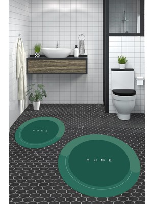 PremiumPort Yıkanabilir Kaymaz Yuvarlak Banyo Paspası ve Klozet Takımı Seti