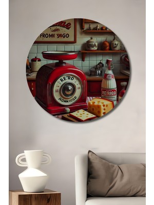 Özgürce Retro Mutfak Terazisi ve Peynir Sanatı Ahşap Dekoratif Yuvarlak Tablo