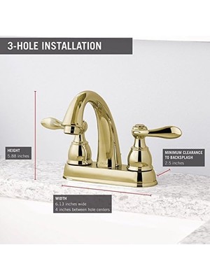 Esmo Home Windemere Banyo Bataryası, Altın Banyo Lavabo Bataryası, 2 Saplı Banyo Bataryası, Metal Tahliye Montajı, Parlak Pirinç B2596LF-PB