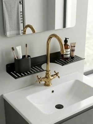 Esmo Home Eviye Önü Organizer Rafı Metal Lavabo Üstü Raf Mutfak Evye Üstü Organizer Duvara Yapışkanlı Delmeden Montaj Lavabo Arkası Raf Süngerlik Sabunluk Mutfak Rafı