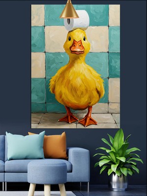 Özgürce Sarı Ördek Temalı Kanvas ve Mdf Ahşap Dekoratif Tablo