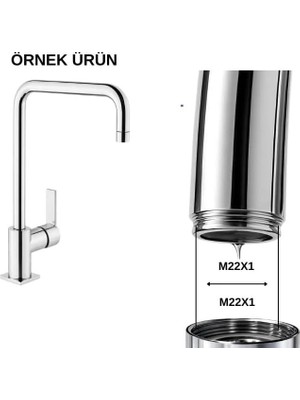 Esmo Home Ilhan Pro Metal Perlatör Musluk Ucu, F22-1, 360° Döner, Dişi Iç Dişli, Uzatmalı, Krom