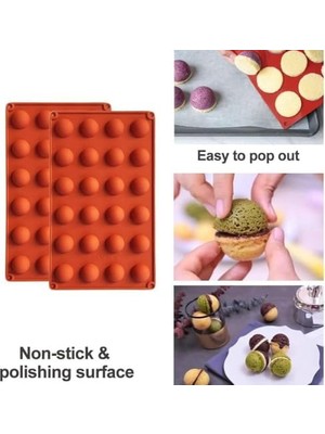 Esmo Home Aputue Çikolata Kalıpları, 2 Adet Yarım Küre Silikon Pişirme Tepsisi, 24 Bölmeli Mini Top Kek Süsleme Kalıbı, Bpa Içermeyen Gıda Sınıfı Yapışmaz Tatlı Tepsisi, Dondurucu ve Fırın Için Uygundur
