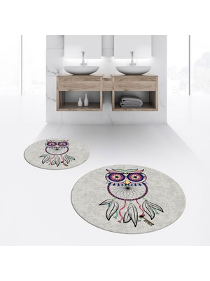 PremiumPort Yıkanabilir Yuvarlak Kaymaz Banyo Paspas ve Klozet Takımı Seti