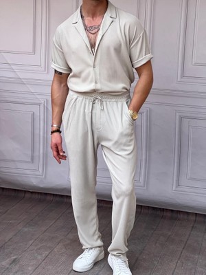 Modefendicom Ince Fitil Desenli Oversize Alt Üst Takım